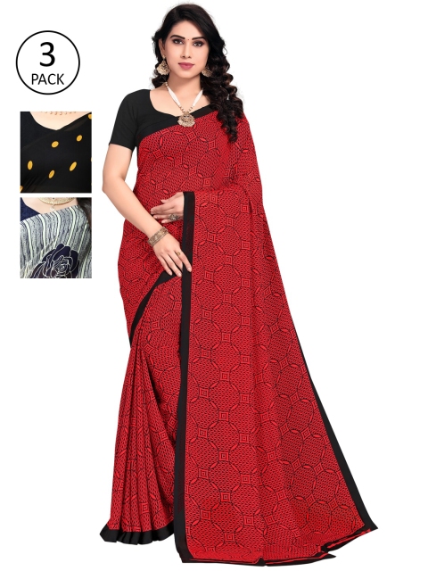 

KALINI Pack Of 3 Printed Sarees, Black