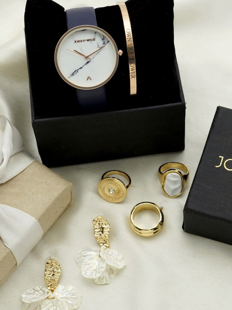 

JOKER & WITCH Women White & Rose Gold-Toned Forever Grateful Love Stack Watch Gift Set JWLS177