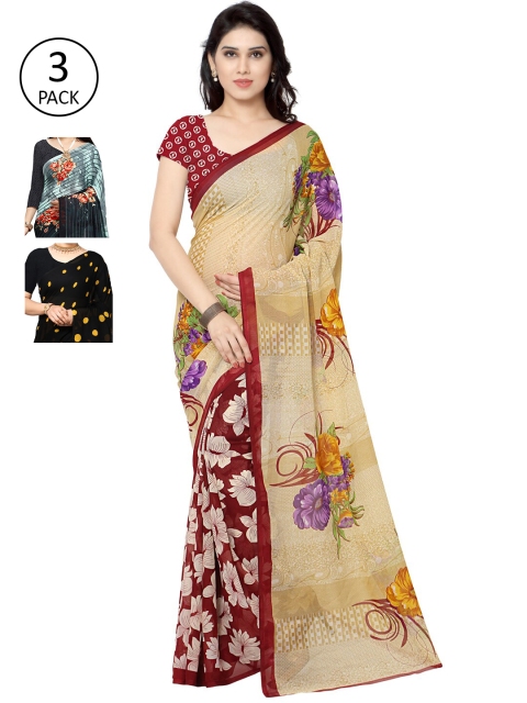 

KALINI Pack Of 3 Yellow & Beige Saree