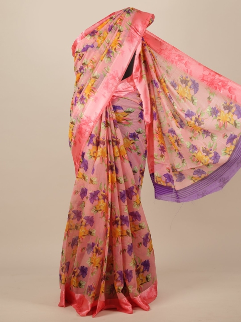 

Pothys Pink & Purple Floral Cotton Blend Saree