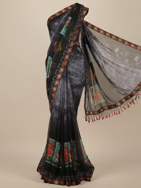 

Pothys Grey & Red Ethnic Motifs Poly Chiffon Saree