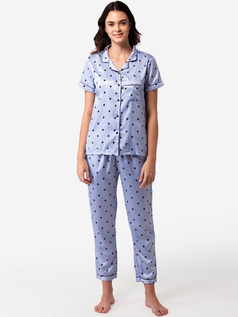 

Bellofox Women Lavender & Black Printed Night Suit