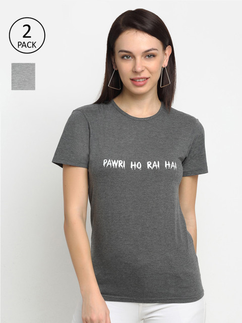 

VIMAL JONNEY Women Grey Pack of 2 Printed T-shirt