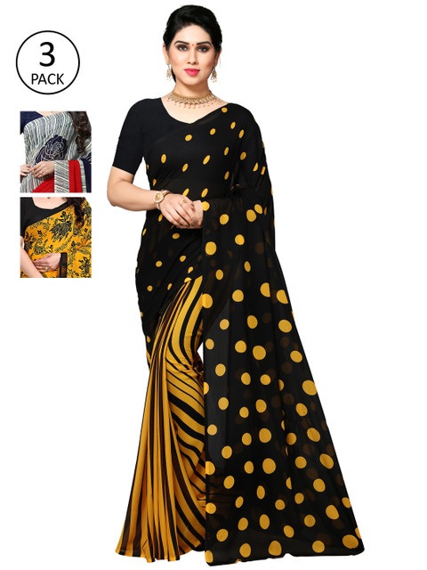 

KALINI Pack Of 3 Multicoloured Poly Georgette Sarees, Multi