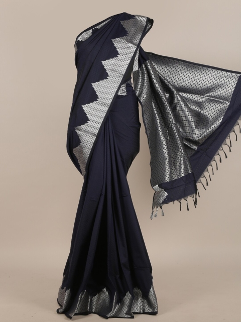 

Pothys Navy Blue & Silver-Toned Art Silk Saree