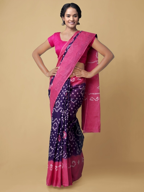 

Unnati Silks Violet & Pink Bandhani Pure Cotton Handloom Bandhani Saree