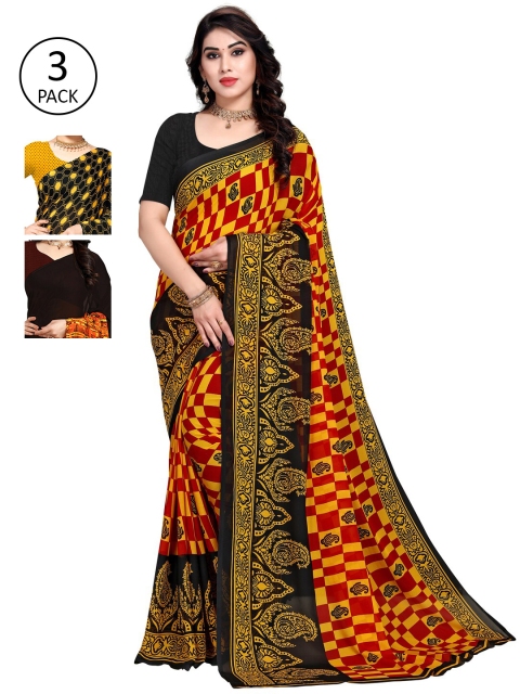 KALINI Pack Of 3 Sarees, Yellow