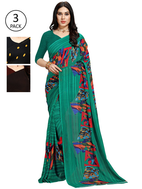 

KALINI Pack of 3 Printed Poly Georgette Saree, Multi