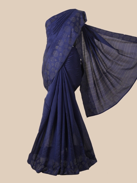 

Pothys Blue Embellished Beads and Stones Jute Silk Saree