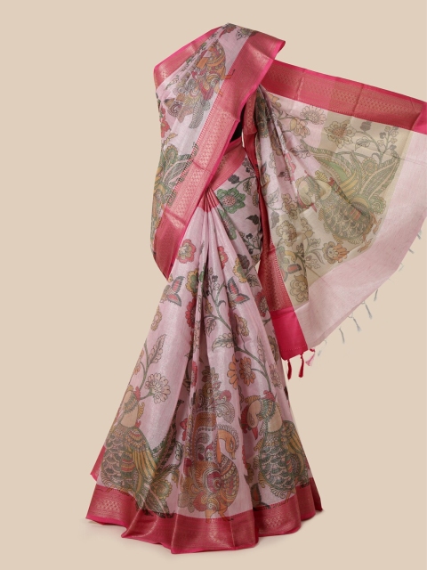 

Pothys Pink & Green Floral Zari Tissue Saree