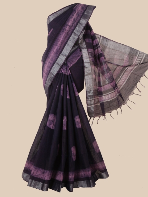

Pothys Violet & Black Batik Jute Cotton Saree
