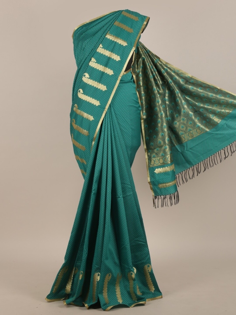 

Pothys Sea Green & Gold-Toned Ethnic Motifs Zari Art Silk Saree