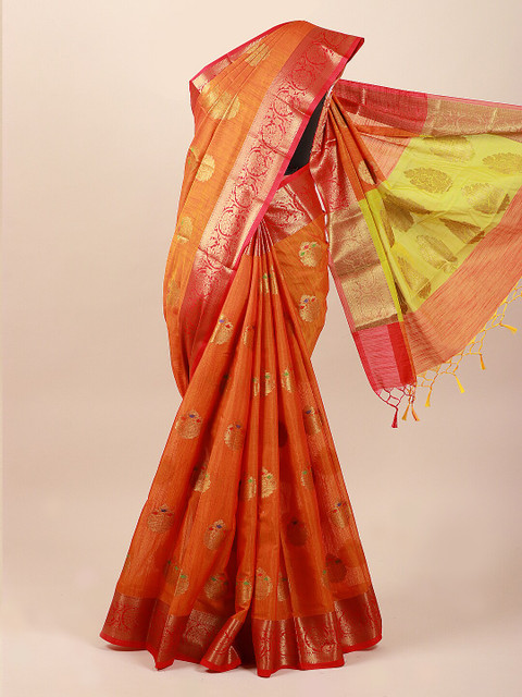 

Pothys Orange & Gold Ethnic Motifs Cotton Blend Saree