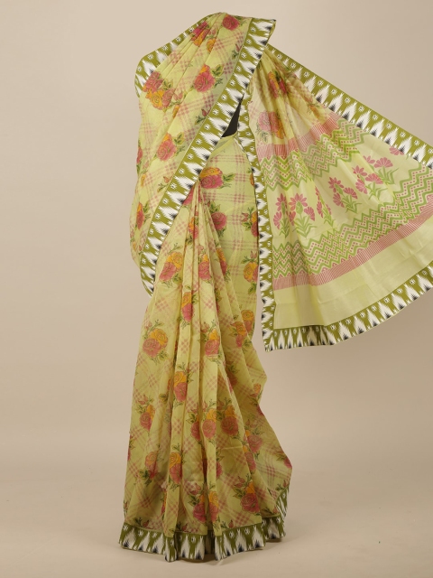 

Pothys Green & Cream-Coloured Floral Pure Cotton Saree