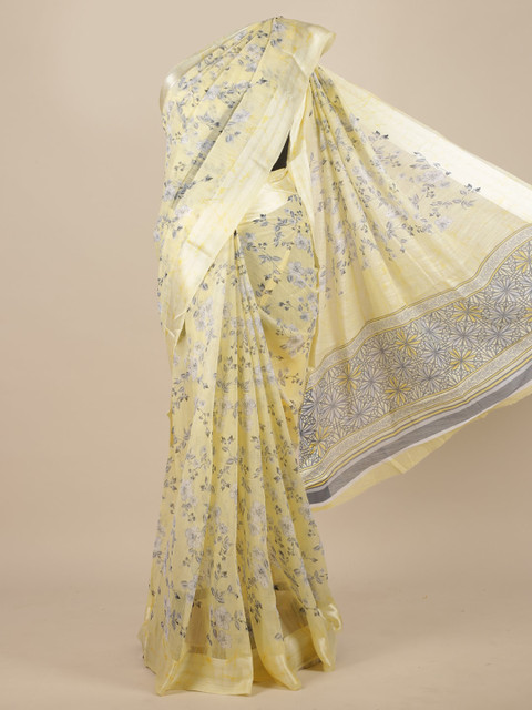 

Pothys Cream & Grey Floral Cotton Blend Saree
