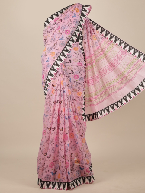 

Pothys Pink & Black Floral Pure Cotton Saree