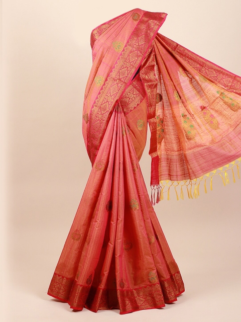 

Pothys Pink & Silver-Toned Ethnic Motifs Kantha Work Saree
