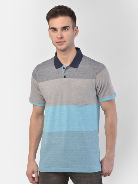 

COBB Men Turquoise Blue & Grey Colourblocked Polo Collar T-shirt