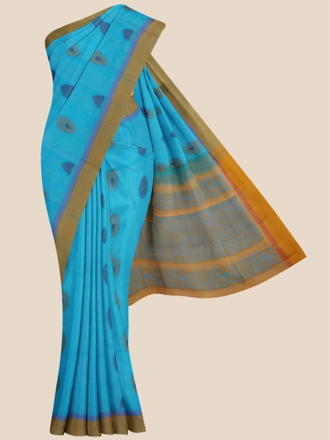 

Kalamandir Blue & Orange Ethnic Motifs Pure Cotton Venkatgiri Saree