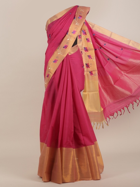 

Pothys Pink & Purple Floral Embroidered Art Silk Saree