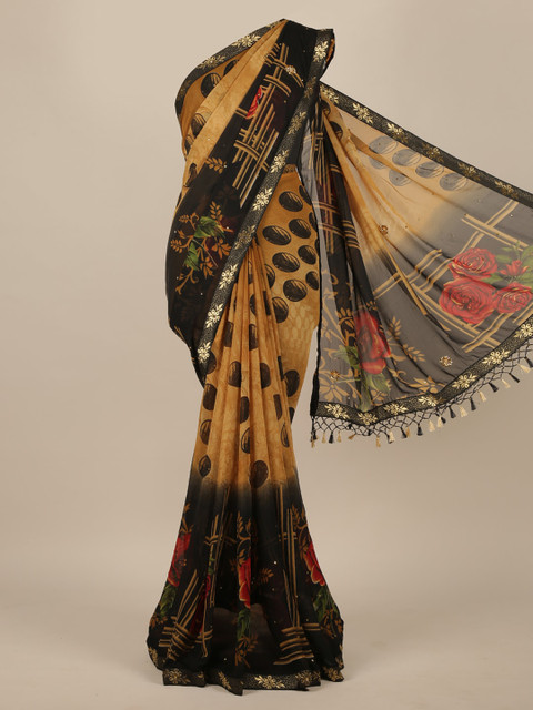 

Pothys Brown & Black Poly Chiffon Saree
