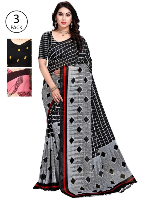 

KALINI Pack Of 3 Printed Sarees, Grey