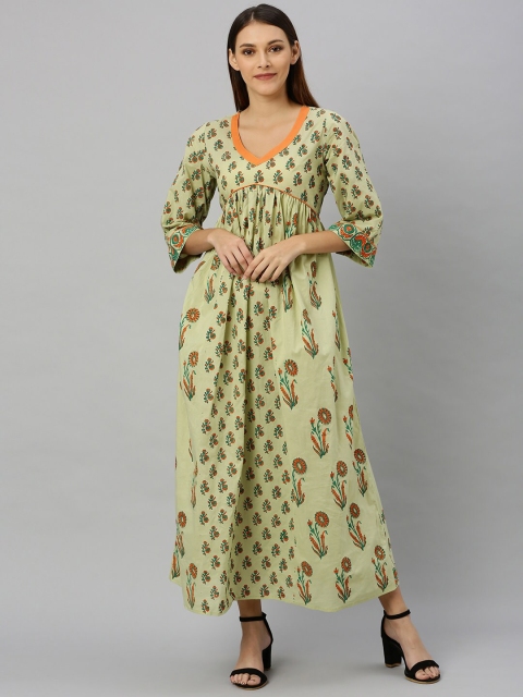 

Shakumbhari Green Floral Maxi Dress