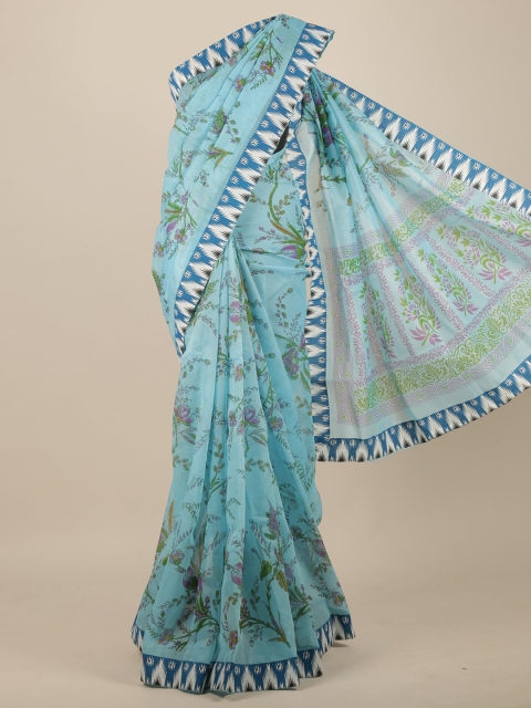 

Pothys Blue & Green Floral Pure Cotton Saree