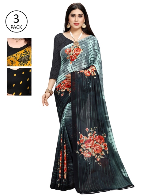 

KALINI Multicoloured Set of 3 Poly Georgette Saree, Multi