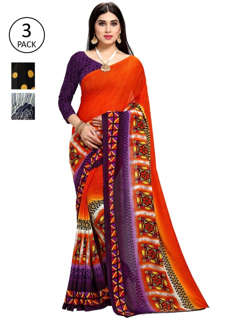 

KALINI Pack of 3 Printed Poly Georgette Saree, Multi