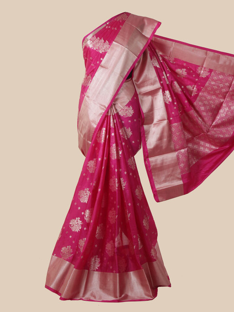 

Pothys Pink & Gold-Toned Woven Design Silk Blend Saree
