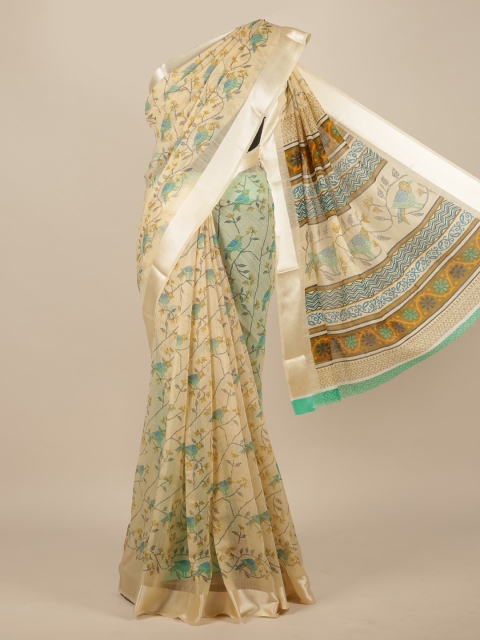 

Pothys Beige & Blue Floral Cotton Blend Saree