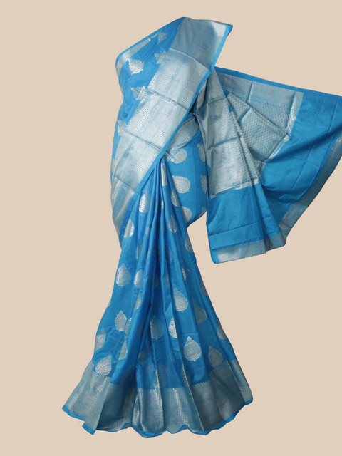 

Pothys Blue & Silver-Toned Woven Design Silk Blend Saree