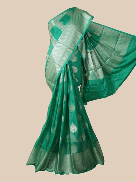 

Pothys Sea Green & Silver Woven Design Zari Silk Blend Saree