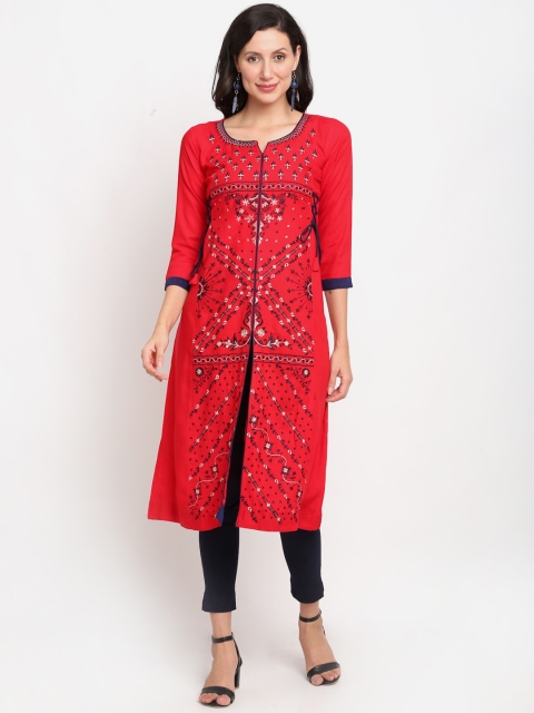 

Lovely Lady Women Red Geometric Printed Straight Kurta