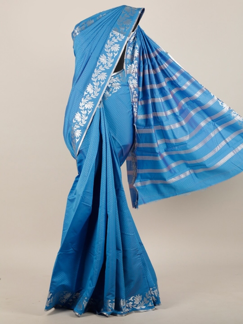 Pothys Blue & Silver-Toned Ethnic Motifs Art Silk Saree