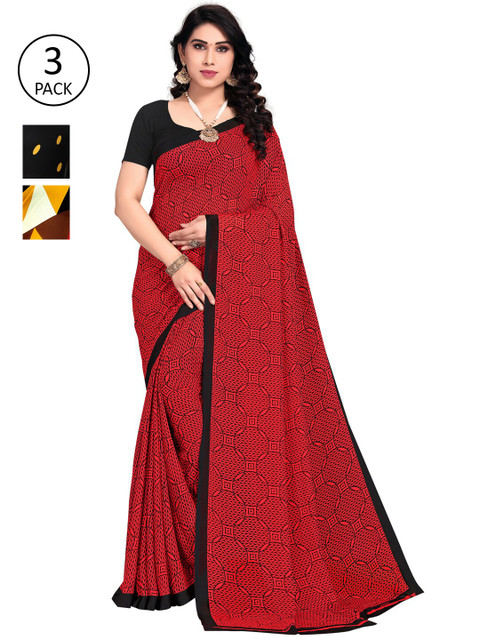 

KALINI Pack of 3 Printed Poly Georgette Saree, Multi