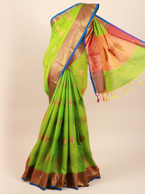 

Pothys Green & Gold-Toned Woven Design Cotton Blend Saree