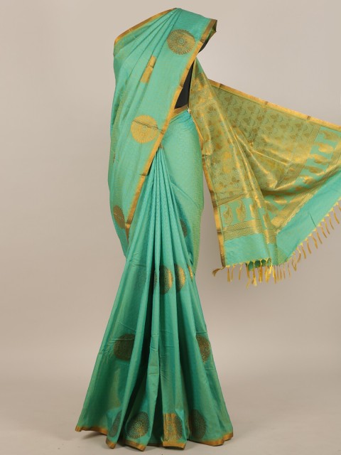 

Pothys Green & Gold-Toned Woven Design Art Silk Saree