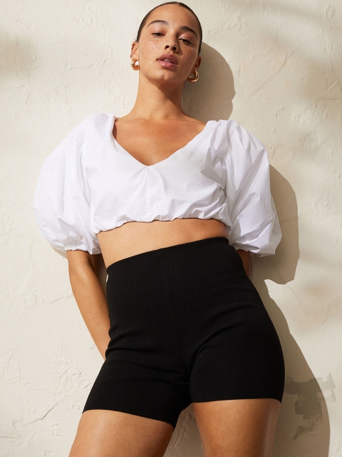 

H&M Women Black Fine-knit Cycling Shorts