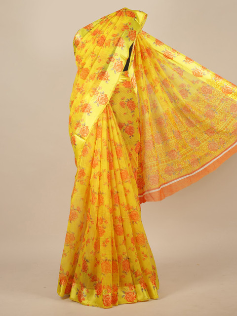 

Pothys Yellow & Red Floral Cotton Blend Saree