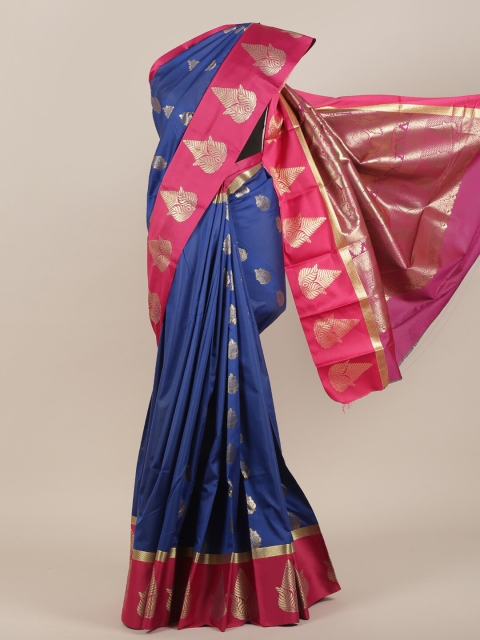 

Pothys Blue & Pink Floral Zari Art Silk Saree
