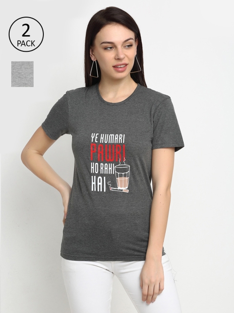 

VIMAL JONNEY Women Pack of 2 Typography Printed T-shirt, Grey