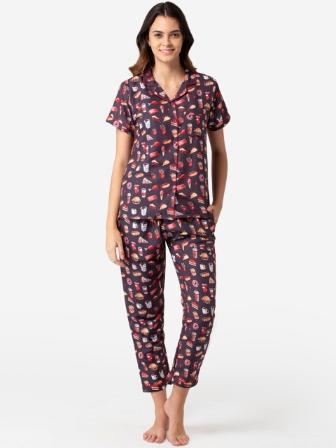 

Bellofox Women Black & Red Printed Cotton Night Suit