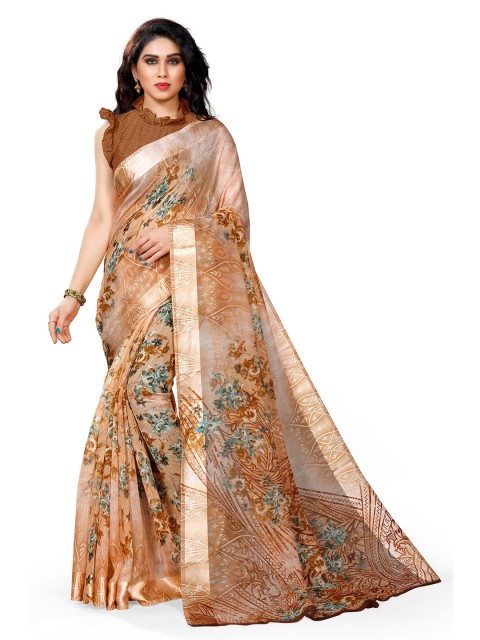 

KALINI Brown & Blue Polycotton Floral Bagh Saree