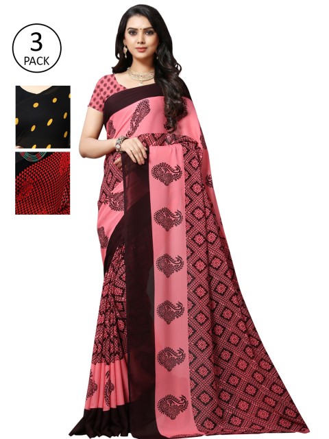 

KALINI Red & Pink Floral Pack of 3 Saree