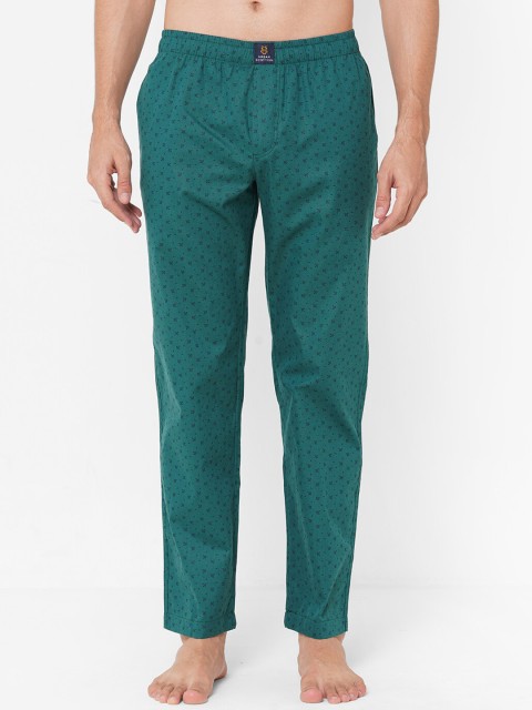 

URBAN SCOTTISH Men Green & Blue Printed Pure Cotton Lounge Pants