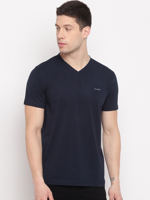 

Richlook Men Navy Blue V-Neck T-shirt