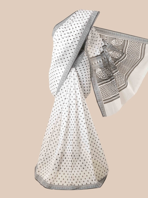 

Pothys White & Grey Cotton Blend Saree