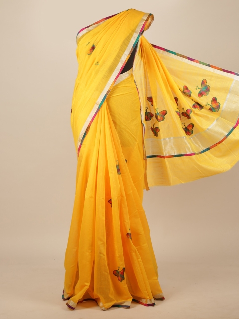 

Pothys Yellow & Red Floral Embroidered Cotton Blend Saree